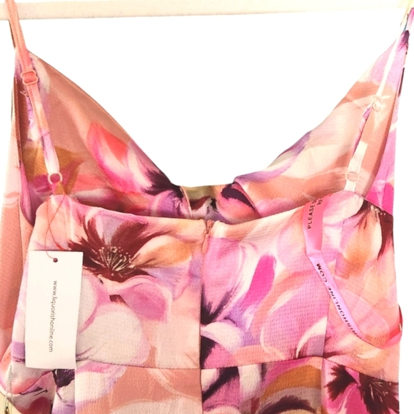 Liquorish ASOS Formal Satin Twist-Front Maxi Dress Pinks Cutout Slit Sz 8 NWT - Picture 8 of 16